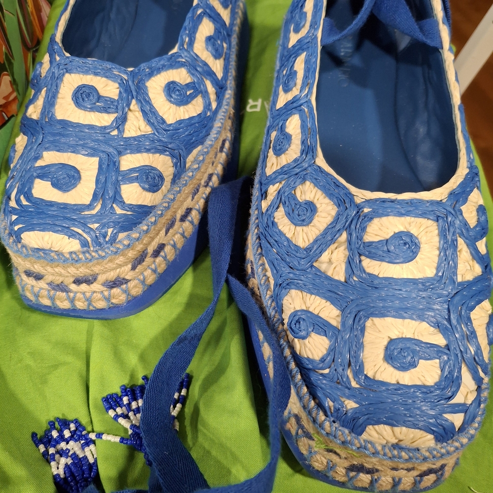 FARM Rio Blue and Cream Espadrilles _New In Box